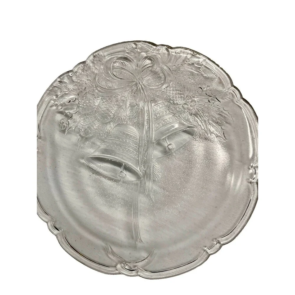 Vintage Mikasa Crystal HOLIDAY BELLS Hostess Platter Christmas Tray 14 3/4